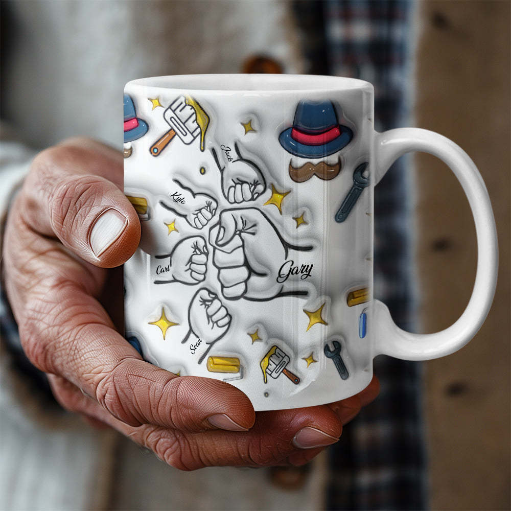 Father's Day Gifts Custom 1-6 Kids Personalized Names 3D Inflated Effect Printed Ceramic Coffee Mug