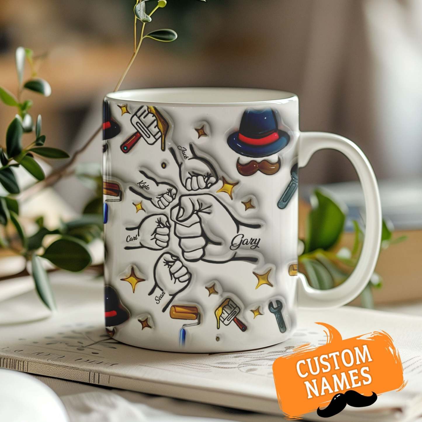 Father's Day Gifts Custom 1-6 Kids Personalized Names 3D Inflated Effect Printed Coffee Mug - GiftLabau