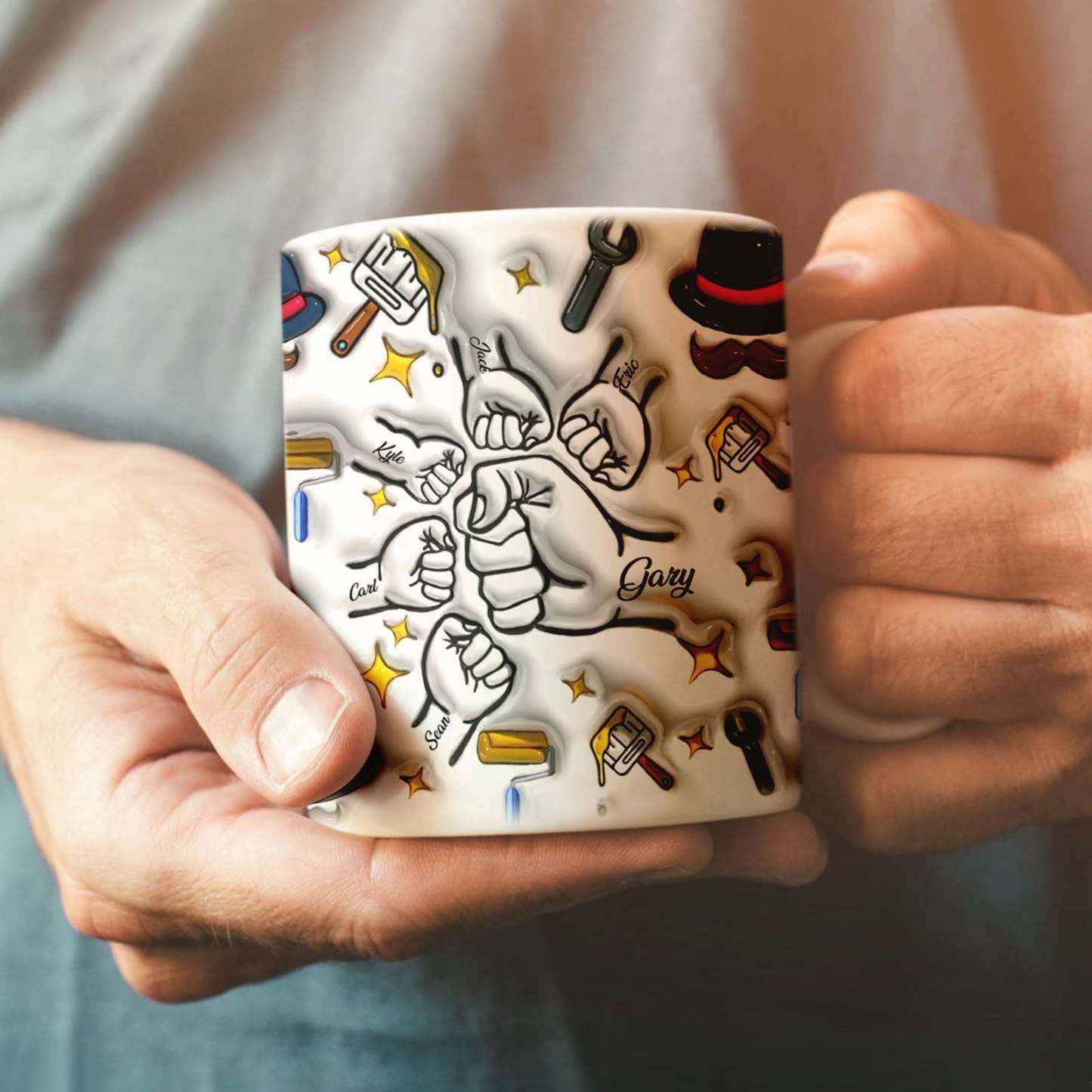 Father's Day Gifts Custom 1-6 Kids Personalized Names 3D Inflated Effect Printed Coffee Mug - GiftLabau