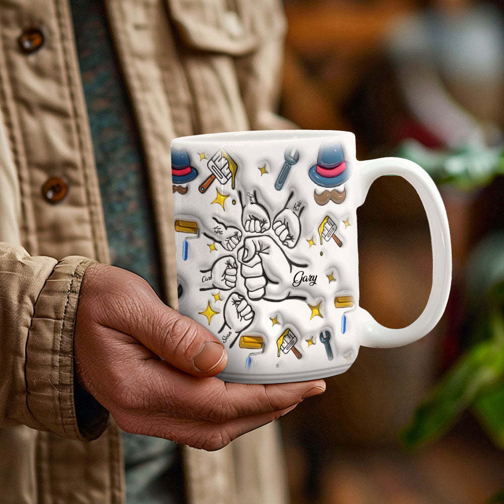 Father's Day Gifts Custom 1-6 Kids Personalized Names 3D Inflated Effect Printed Ceramic Coffee Mug