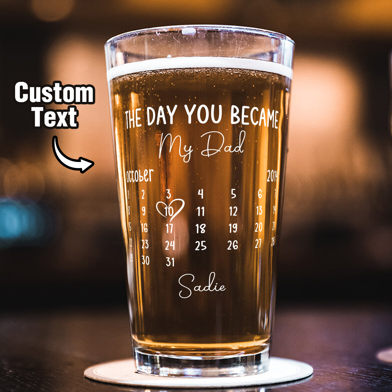 Fathers Day Gift From Daughter, Personalized Gifts For Dad, Dad Gift, Dad Birthday Gift, Personalised Beer Glass, The Day You Became My Dad - MyFaceUnderwearAU