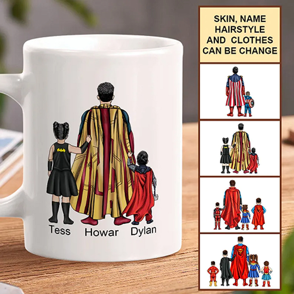 Father's Day Gifts Personalized Super Hero Printed Mug 1-6 Kids