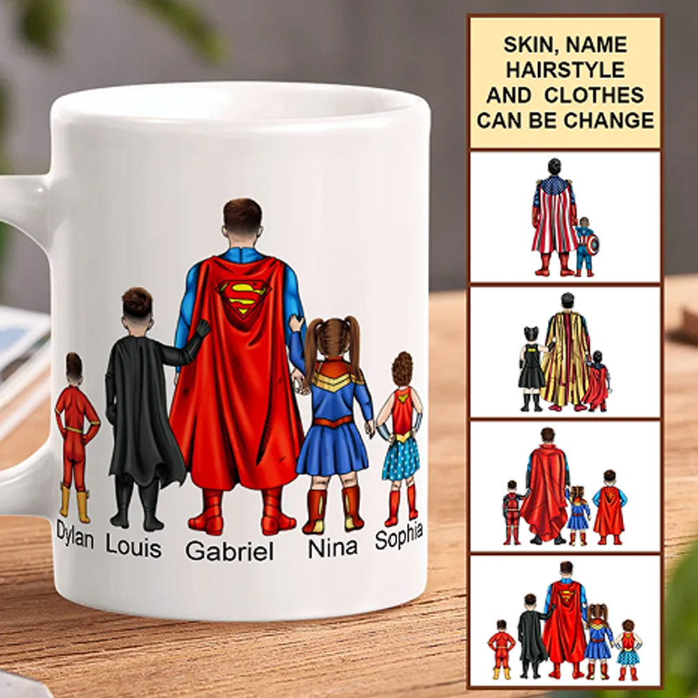 Father's Day Gifts Personalized Super Hero Printed Mug 1-6 Kids