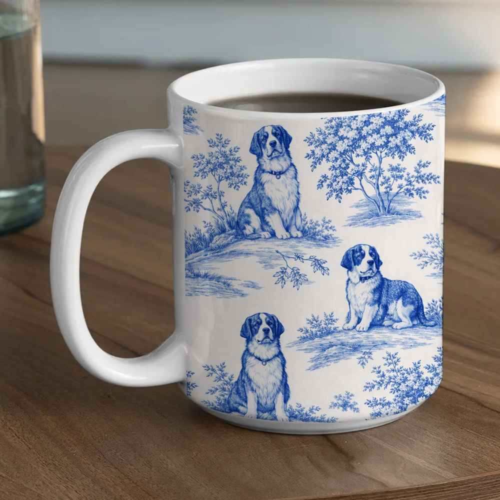Bernese Mountain Dog Toile de Jouy Mug- Elegant Blue French Toile Coffee Cup Gifts for Berner Mom, Dog Lovers Chinoiserie Ceramic Tea Cup - MyFaceUnderwearAU