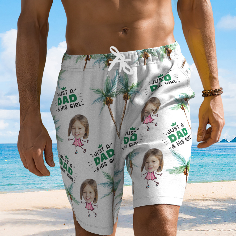 Personalized Face Mens Swim Trunks Custom Best Dad Ever Tropical Swim Green Shorts Fathers Day Gift - MyFaceUnderwearAU