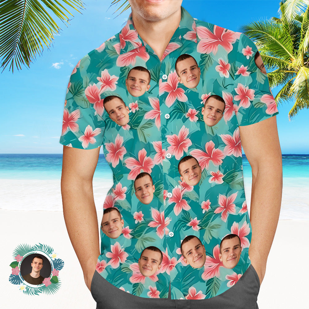Custom Face Hawaiian Shirts Floral Print Tropical Face Hawaiian Shirt - MyFaceUnderwearAU