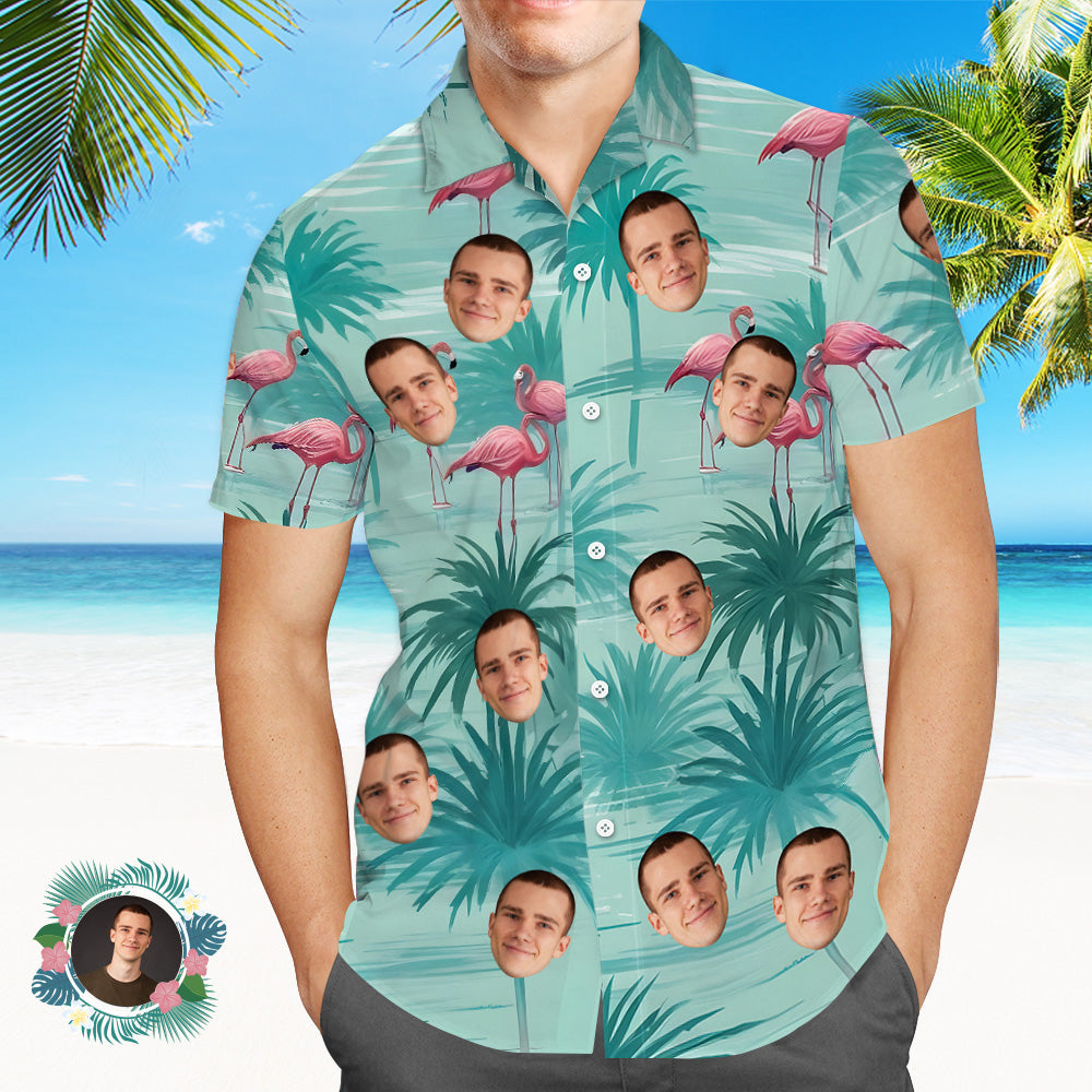 Custom Face Hawaiian Shirts Light Green Flamingo Leaves Hawaiian Shirt - MyFaceUnderwearAU