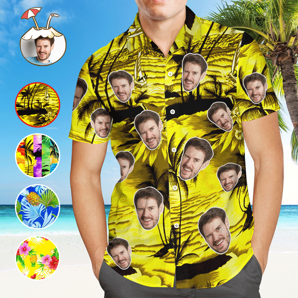 Custom Aloha Hawaiian Shirts Face Hawaiian Shirts Coconut Tree Shirts Group Gifts