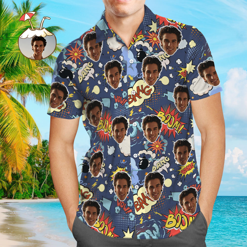 Custom Face Hawaiian Shirt Colorful Hawaiian Shirt Patchwork Pattern Style Shirt - MyFaceUnderwearAU