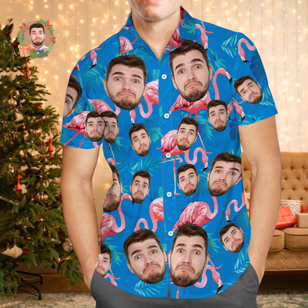 Custom Face Hawaiian Shirt Personalized Birthday Flowers And Leaves Beach Holiday Christmas Face Hawaiian Shirt - MyFaceUnderwearAU