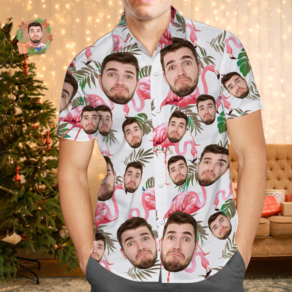 Custom Face Hawaiian Shirt Personalized Birthday Flowers And Leaves Beach Holiday Christmas Face Hawaiian Shirt - MyFaceUnderwearAU