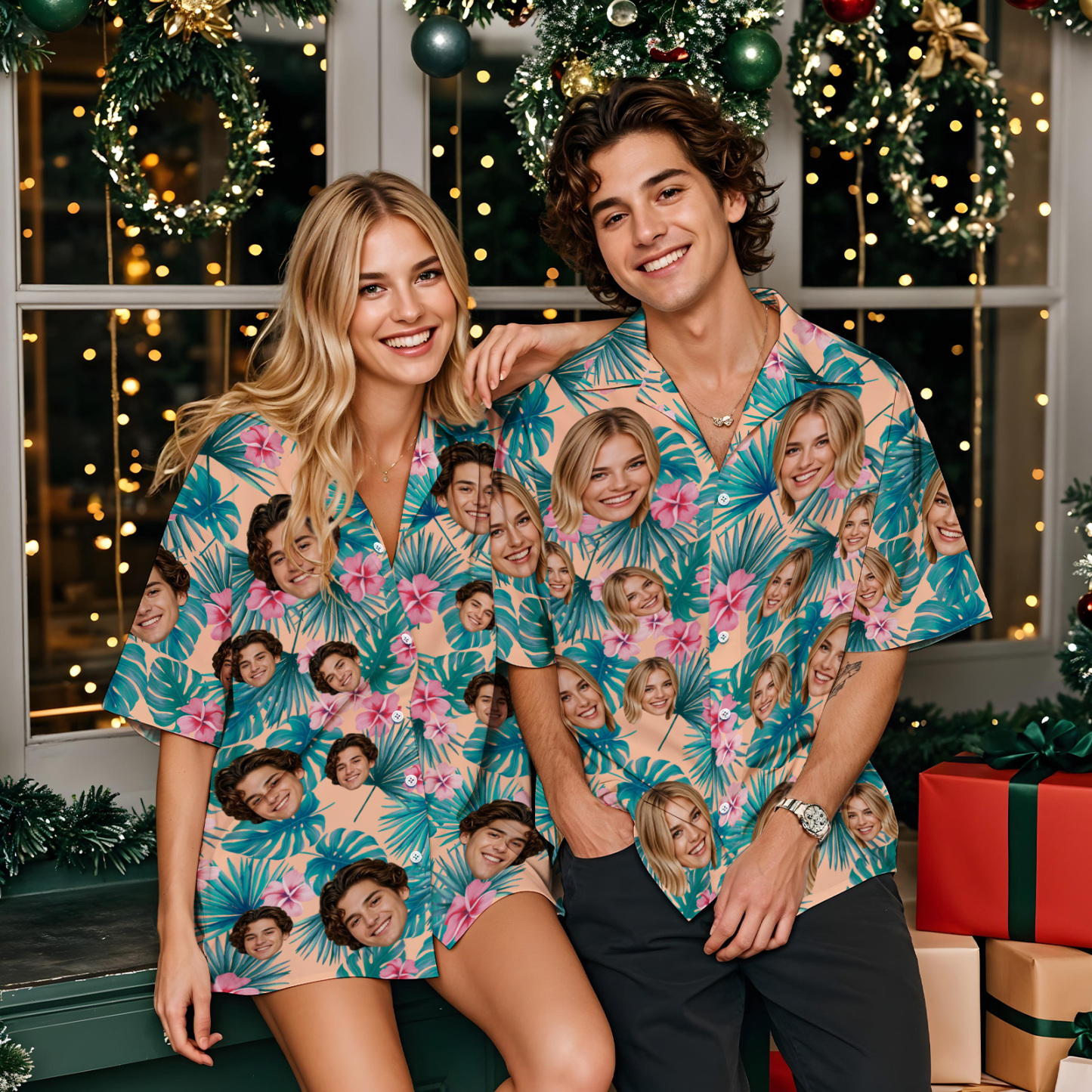Custom Face Hawaiian Shirt Personalized Birthday Flowers And Leaves Beach Holiday Christmas Face Hawaiian Shirt - MyFaceUnderwearAU