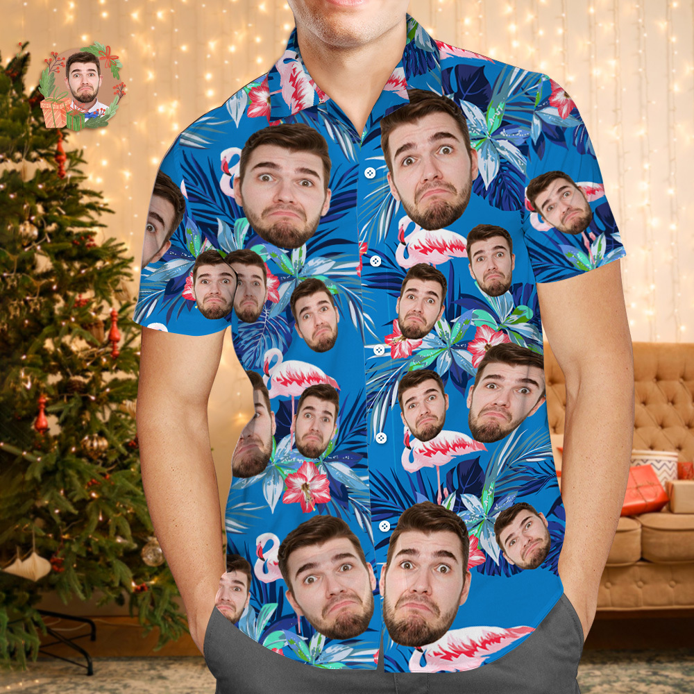 Custom Face Hawaiian Shirt Personalized Birthday Flowers And Leaves Beach Holiday Christmas Face Hawaiian Shirt - MyFaceUnderwearAU
