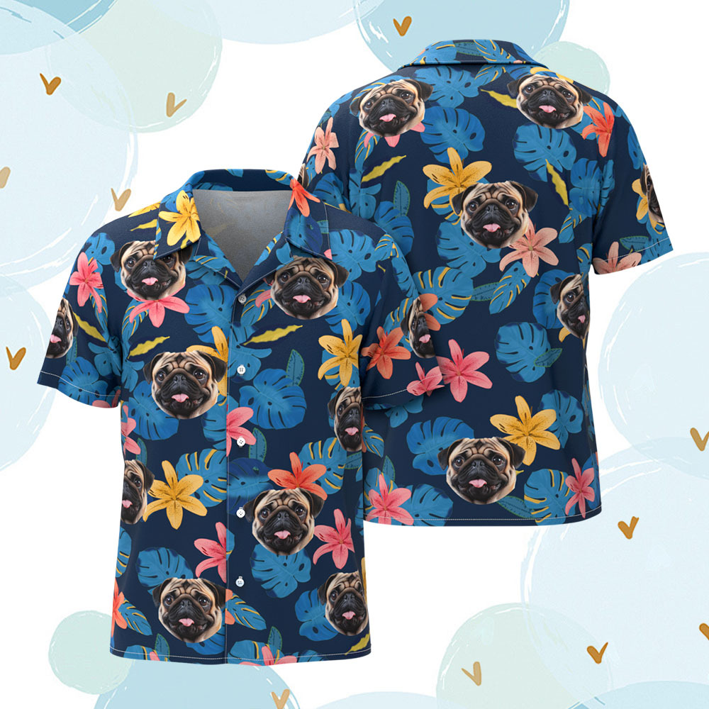 Custom Men Hawaiian Shirts Pet Face Flower Hawaiian Shirt Gift for Pet Lover - MyFaceUnderwearAU