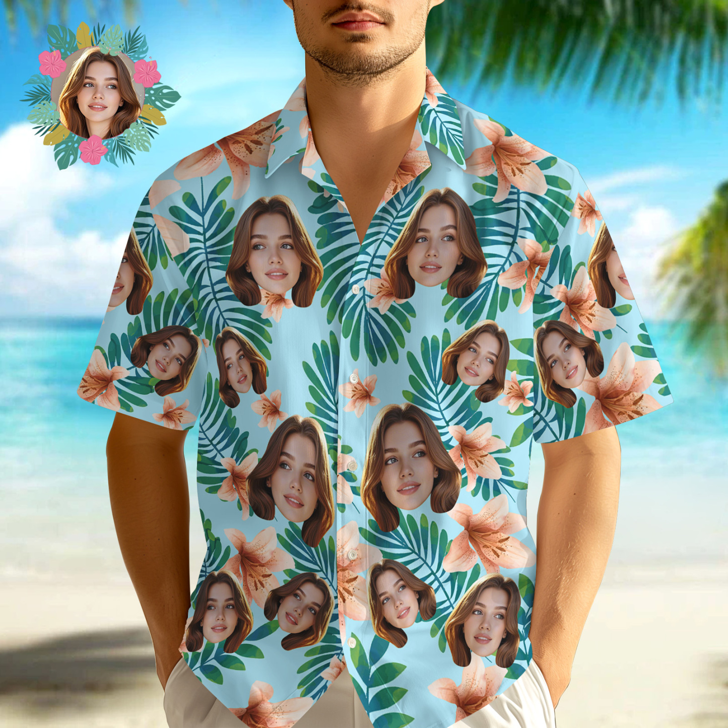 Personalized Tropical Leaves Hawaiian Aloha Shirt Summer Vacation Gift Custom Face Hawaii Shirt - MyFaceUnderwearAU