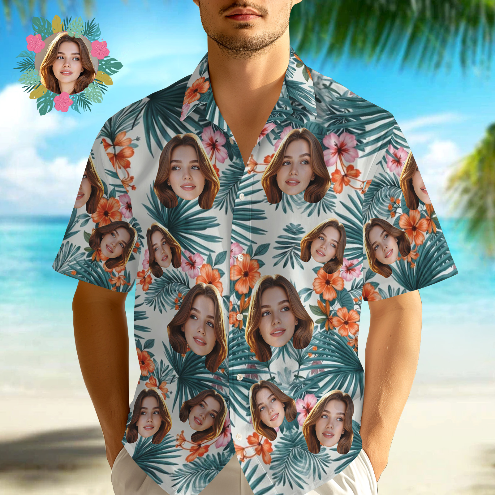 Personalized Tropical Leaves Hawaiian Aloha Shirt Summer Vacation Gift Custom Face Hawaii Shirt - MyFaceUnderwearAU