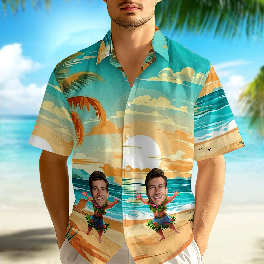 Custom Funny Face Hula Dancing Gift For Men Personalized Photo Hawaiian Shirts - MyFaceUnderwearAU