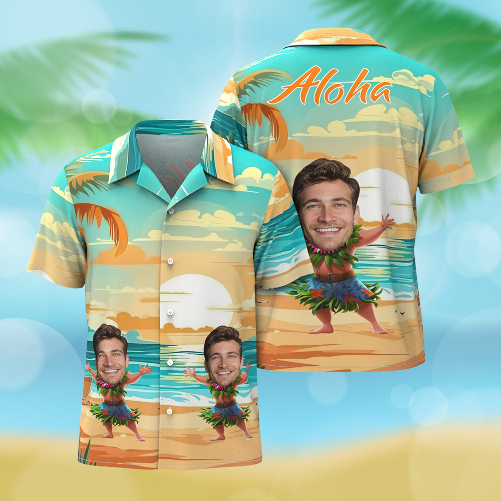 Custom Funny Face Hula Dancing Gift For Men Personalized Photo Hawaiian Shirts - MyFaceUnderwearAU