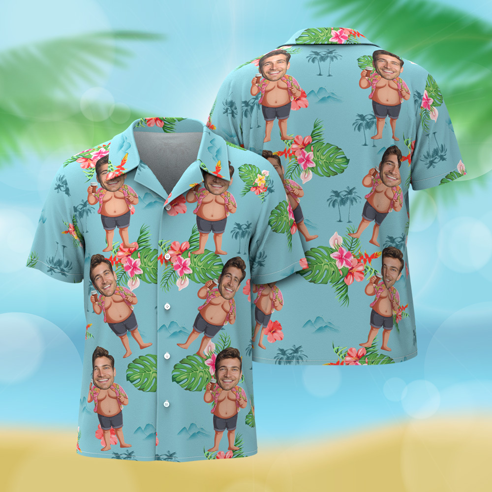 Custom Funny Face Hula Dancing Gift For Men Personalized Photo Hawaiian Shirts - MyFaceUnderwearAU