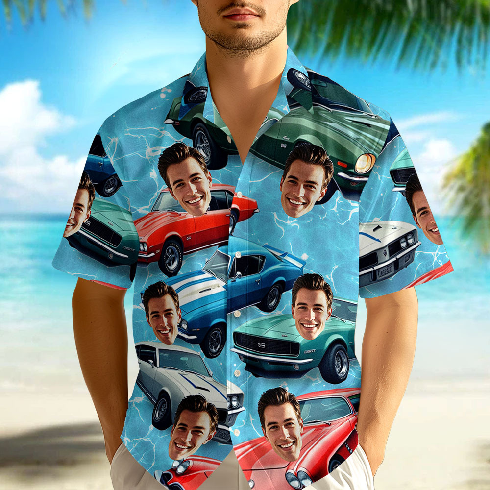Custom Face Hawaiian Shirt Classic Flower Car Photo Hawaiian Shirt Gift for Him - MyFaceUnderwearAU