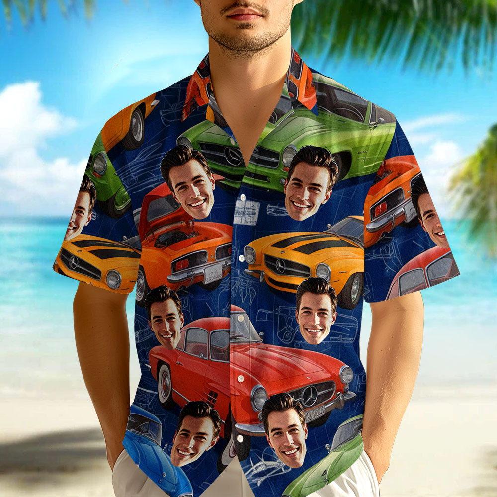 Custom Face Hawaiian Shirt Classic Flower Car Photo Hawaiian Shirt Gift for Him - MyFaceUnderwearAU