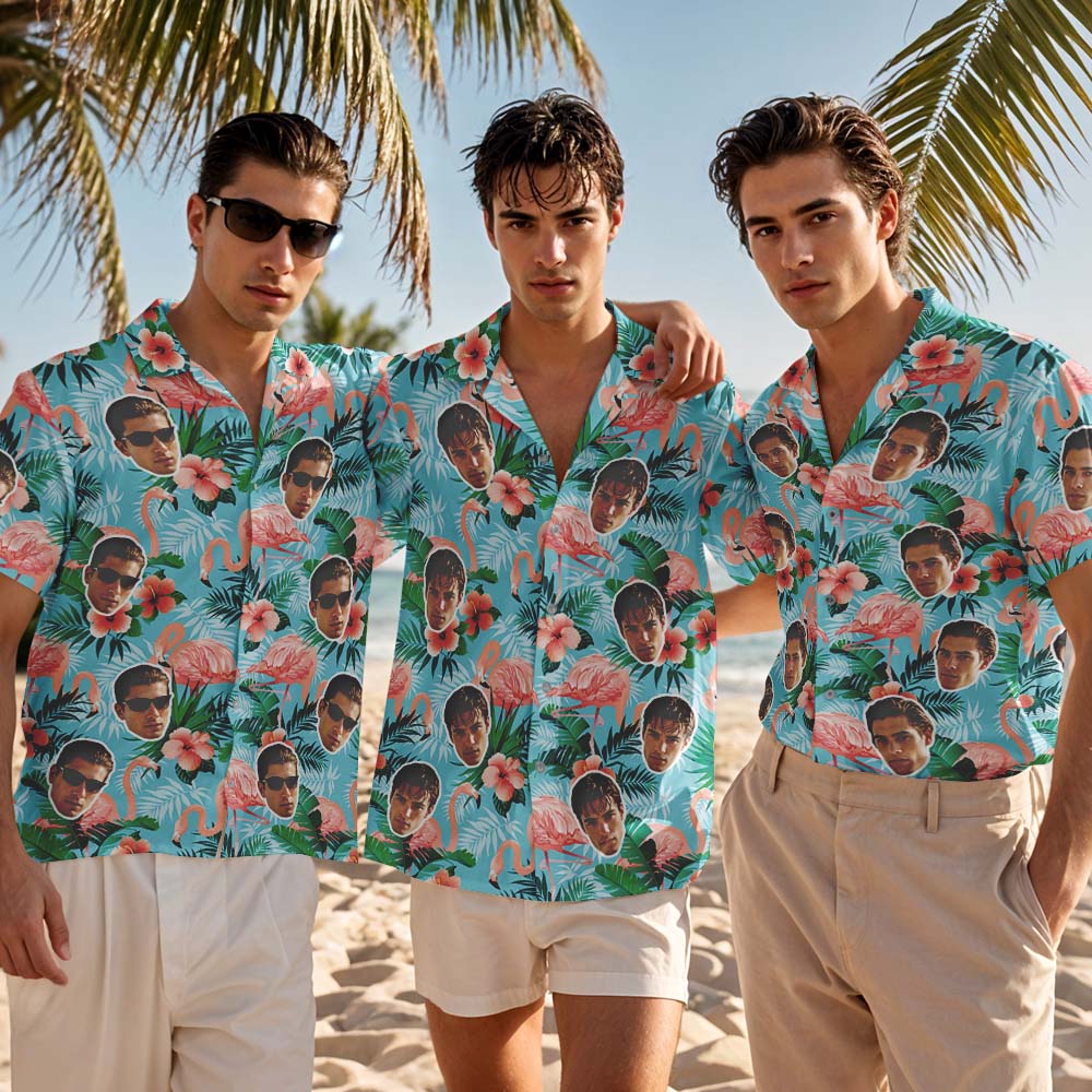 Custom Hawaiian Shirt Flamingo Photo Hawaiian Shirt Funny Vacation Party Shirts - MyFaceUnderwearAU