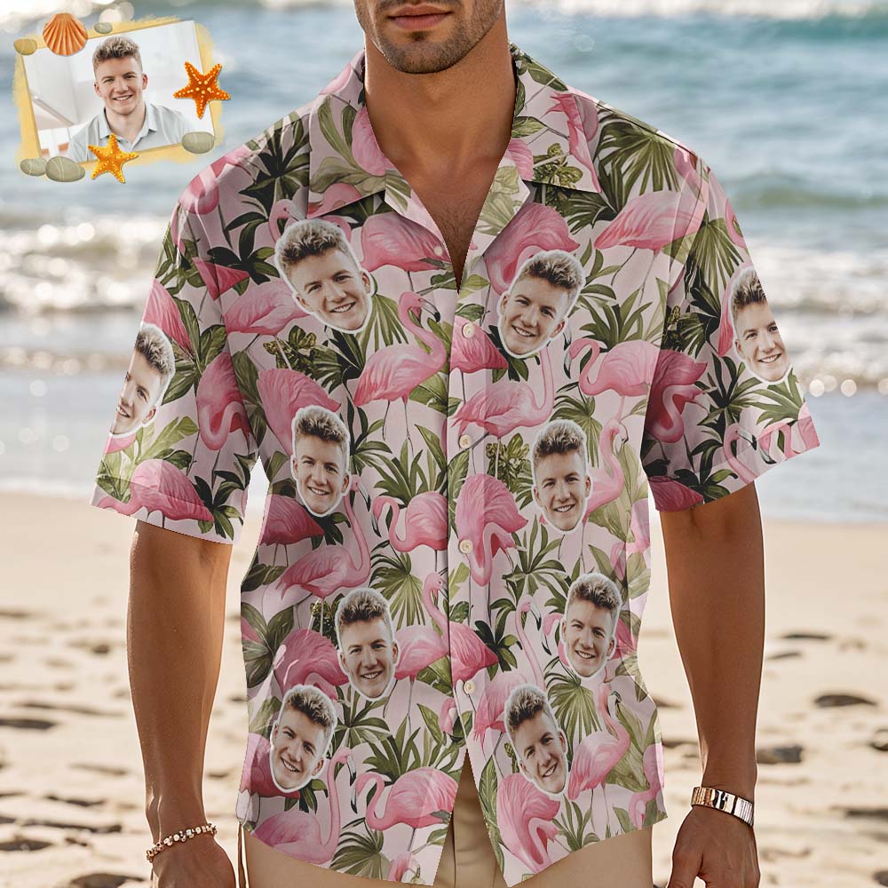Custom Hawaiian Shirt Pink Flamingo Photo Hawaiian Shirt Funny Vacation Party Shirts - MyFaceUnderwearAU