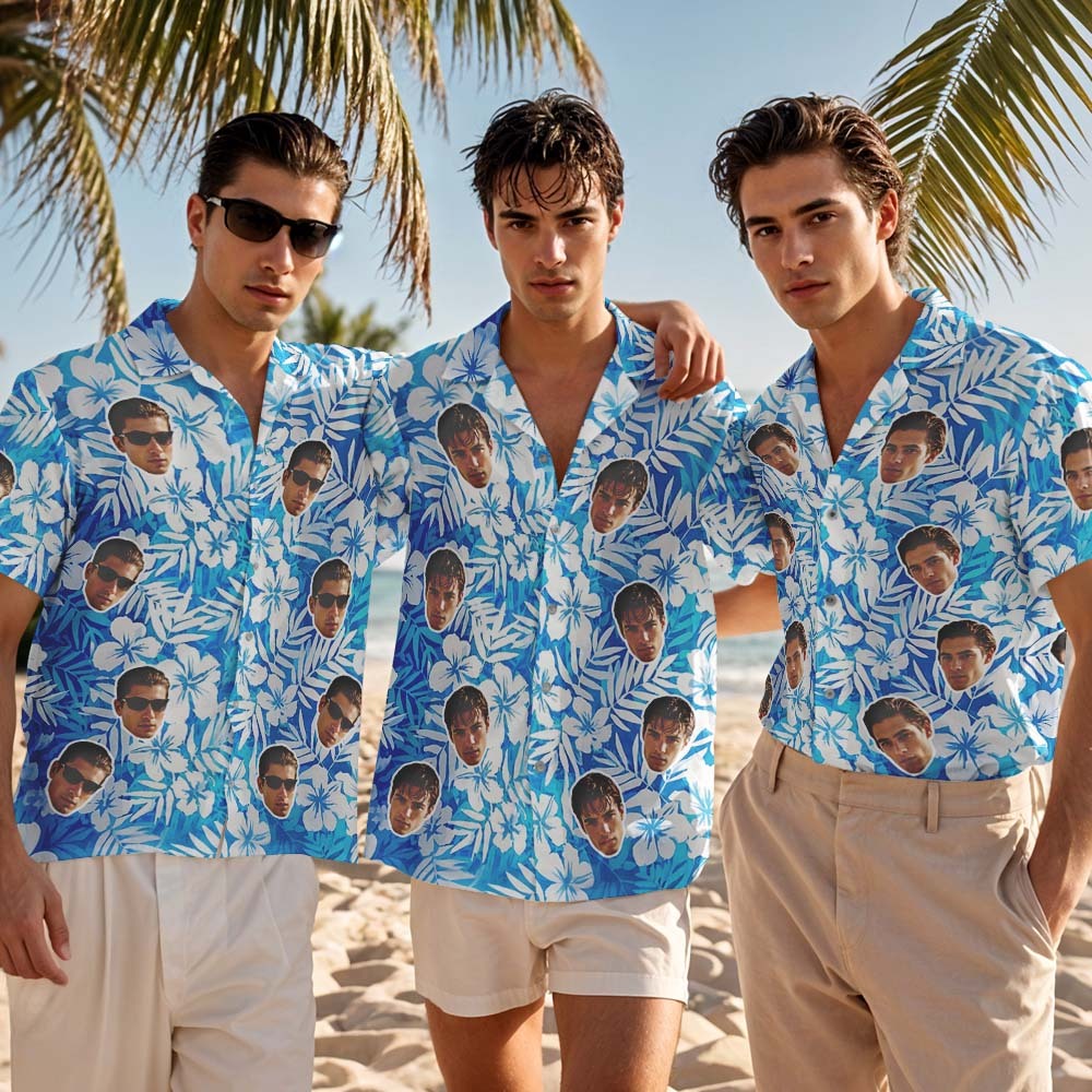 Custom Hawaiian Shirts Personalized Tropical Blue Cute Little Dinosaur Hawaiian Shirts Beach Vacation Gifts - MyFaceSocksAU