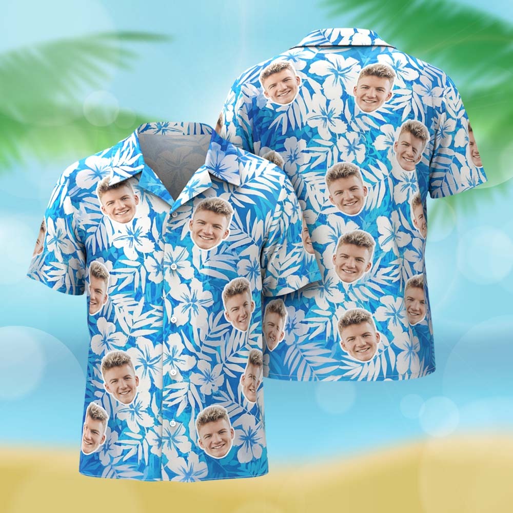 Custom Hawaiian Shirts Personalized Tropical Blue Cute Little Dinosaur Hawaiian Shirts Beach Vacation Gifts - MyFaceSocksAU