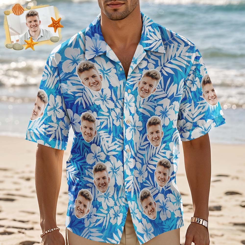 Custom Hawaiian Shirts Personalized Tropical Blue Cute Little Dinosaur Hawaiian Shirts Beach Vacation Gifts - MyFaceSocksAU