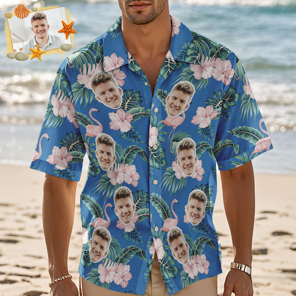 Custom Face Hawaiian Shirt Tropical Red Flower White Vintage Hawaiian Shirt Men Summer Face Gift Idea - MyFaceUnderwearAU