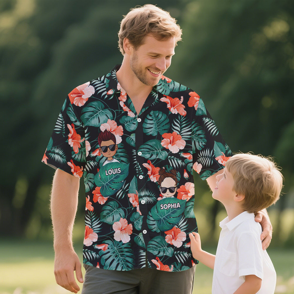 Custom Cartoon Hawaiian Shirt Best Dad Papa Ever Birthday Loving Gift For Father Grandpa Grandfather Custom Name Fathers Day Shirt Gift - MyFaceUnderwearAU