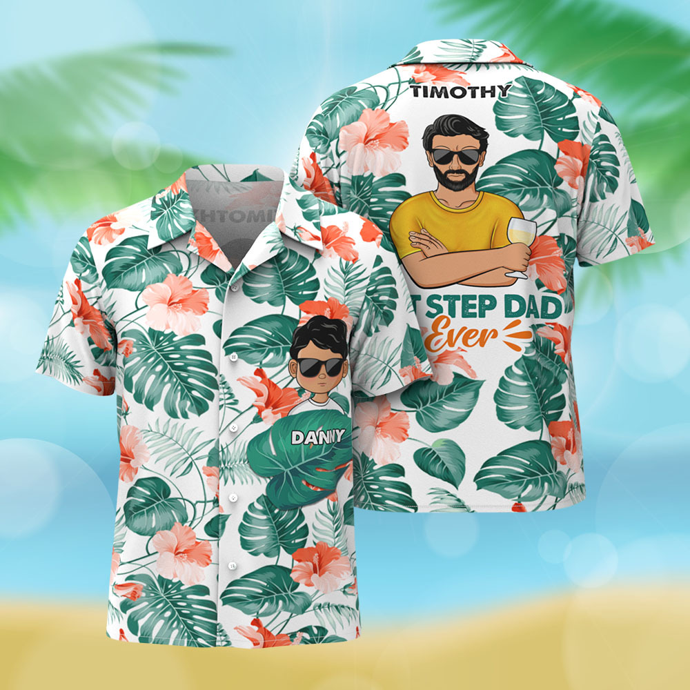 Custom Cartoon Hawaiian Shirt Best Dad Papa Ever Birthday Loving Gift For Father Grandpa Grandfather Custom Name Fathers Day Shirt Gift - MyFaceUnderwearAU