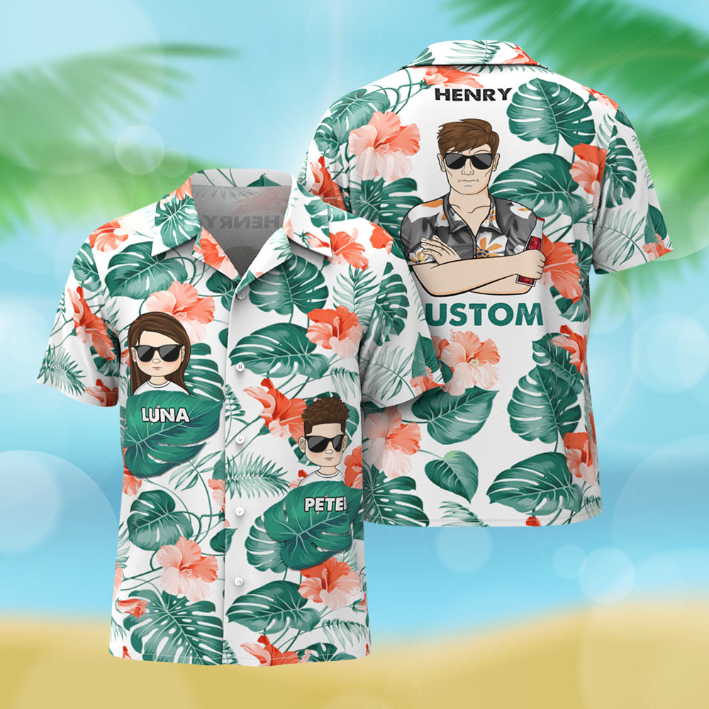 Custom Cartoon Hawaiian Shirt Best Dad Papa Ever Birthday Loving Gift For Father Grandpa Grandfather Custom Name Fathers Day Shirt Gift - MyFaceUnderwearAU
