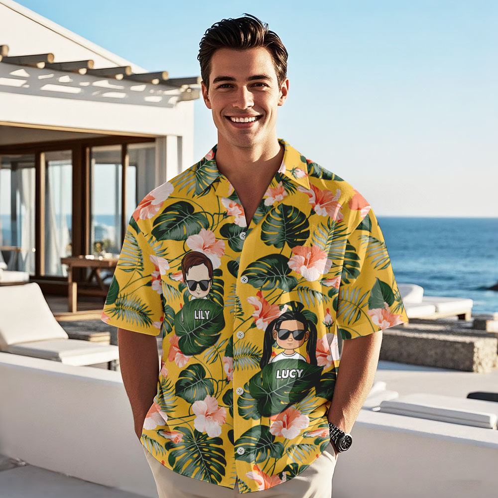 Custom Cartoon Hawaiian Shirt Best Dad Papa Ever Birthday Loving Gift For Father Grandpa Grandfather Custom Name Fathers Day Shirt Gift - MyFaceUnderwearAU