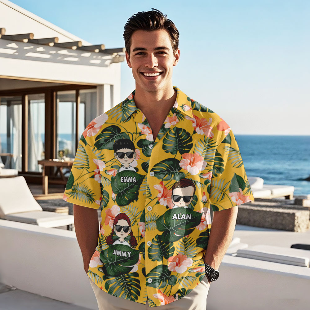 Custom Cartoon Hawaiian Shirt Best Dad Papa Ever Birthday Loving Gift For Father Grandpa Grandfather Custom Name Fathers Day Shirt Gift - MyFaceUnderwearAU