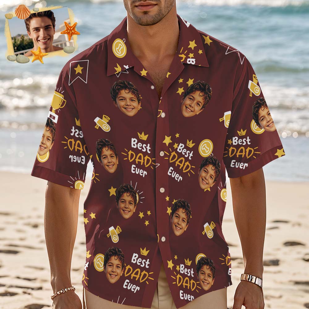 Custom Photo Best Papa Ever Trophy Dad - Personalised Hawaiian Shirt