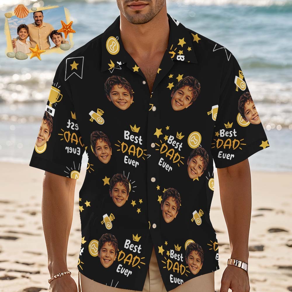 Custom Photo Best Papa Ever Trophy Dad - Personalised Hawaiian Shirt