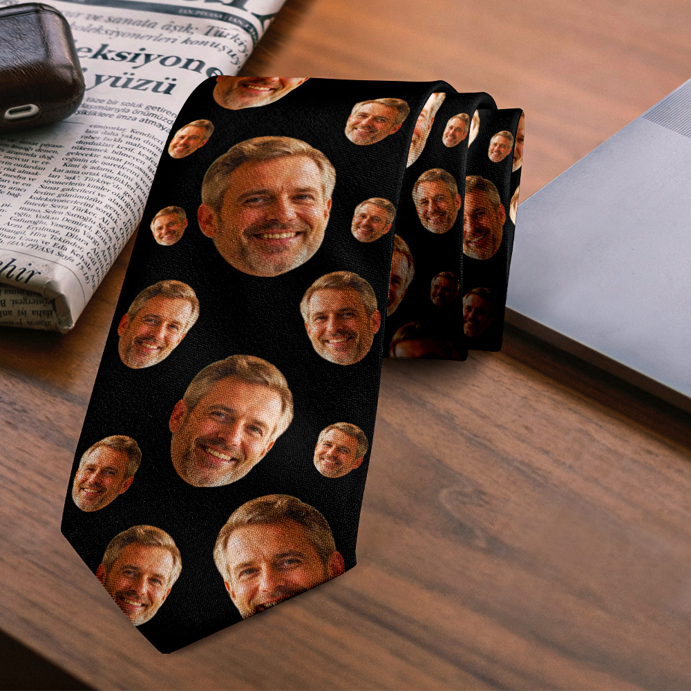 Custom Face Mash Tie Personalized Black Tie Gift for Dad Funny Father's Day Present - MyFaceUnderwearAU