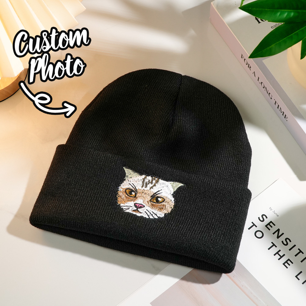 Custom Hand Embroidered Beanies, Pet Portrait Anime Beanies for Men and Women, White Labrador gifts, Winter hats Black, Gift for boyfriend - MyFaceUnderwearAU