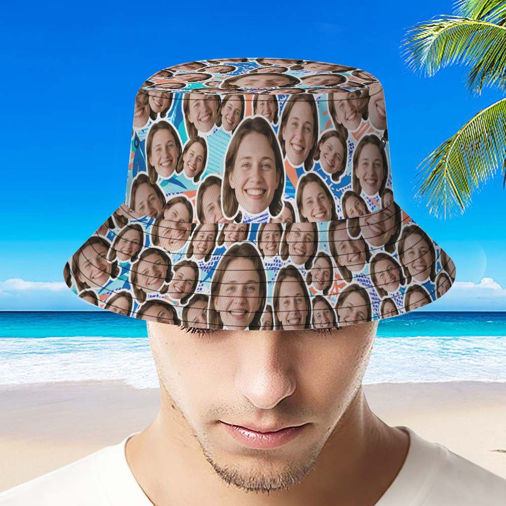 Custom Face Bucket Hat Unisex Face Mash Personalized Outdoor Summer Green Hawaiian Hats Gift - MyFaceUnderwearAU