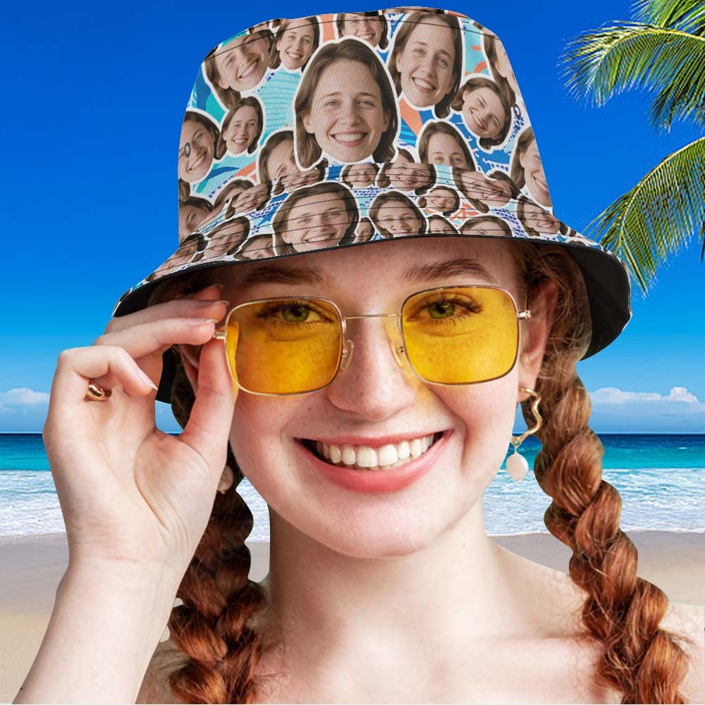 Custom Face Bucket Hat Unisex Face Mash Personalized Outdoor Summer Green Hawaiian Hats Gift - MyFaceUnderwearAU