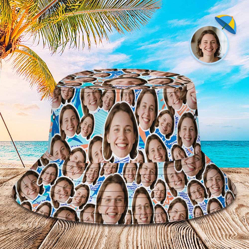 Custom Face Bucket Hat Unisex Face Mash Personalized Outdoor Summer Green Hawaiian Hats Gift - MyFaceUnderwearAU