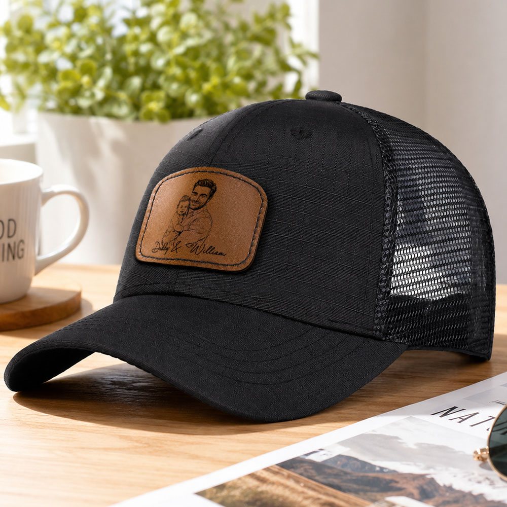 Father's Day Gifts, Custom Photo Sketch Line Art Father's Day Gift For Dad, Husband - Personalized Cap - MyFaceUnderwearAU