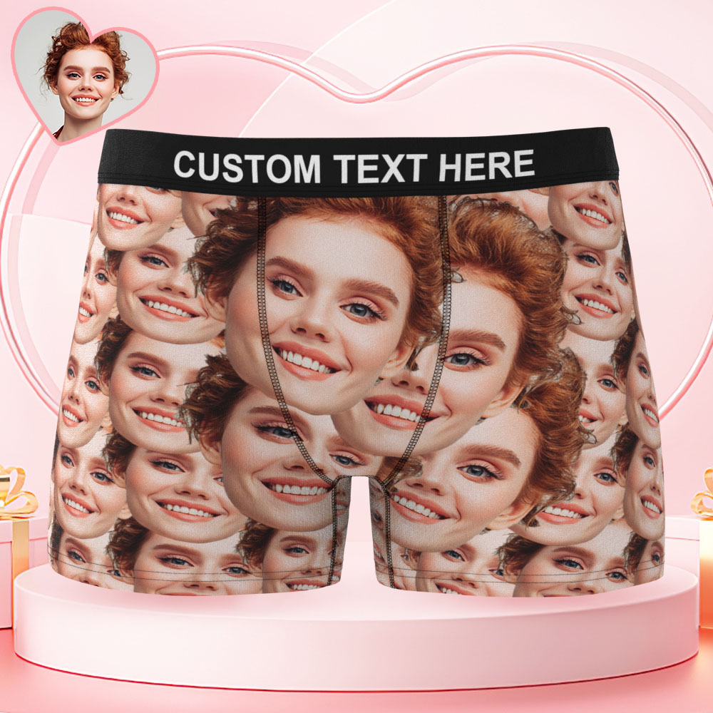 Valentine's Gifts Custom Facemash Men's Underwear Personalized Boxer Briefs Funny Gifts for Husband Waistband Text Boxers