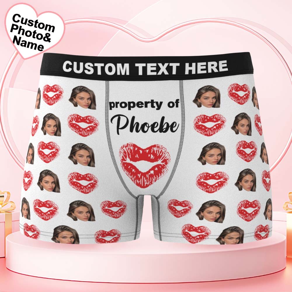 Valentine's Day Gifts Custom Face Men's Underwear Personalized Boxer Briefs Gifts for Him Heart Red Lip - MyFaceUnderwearAU