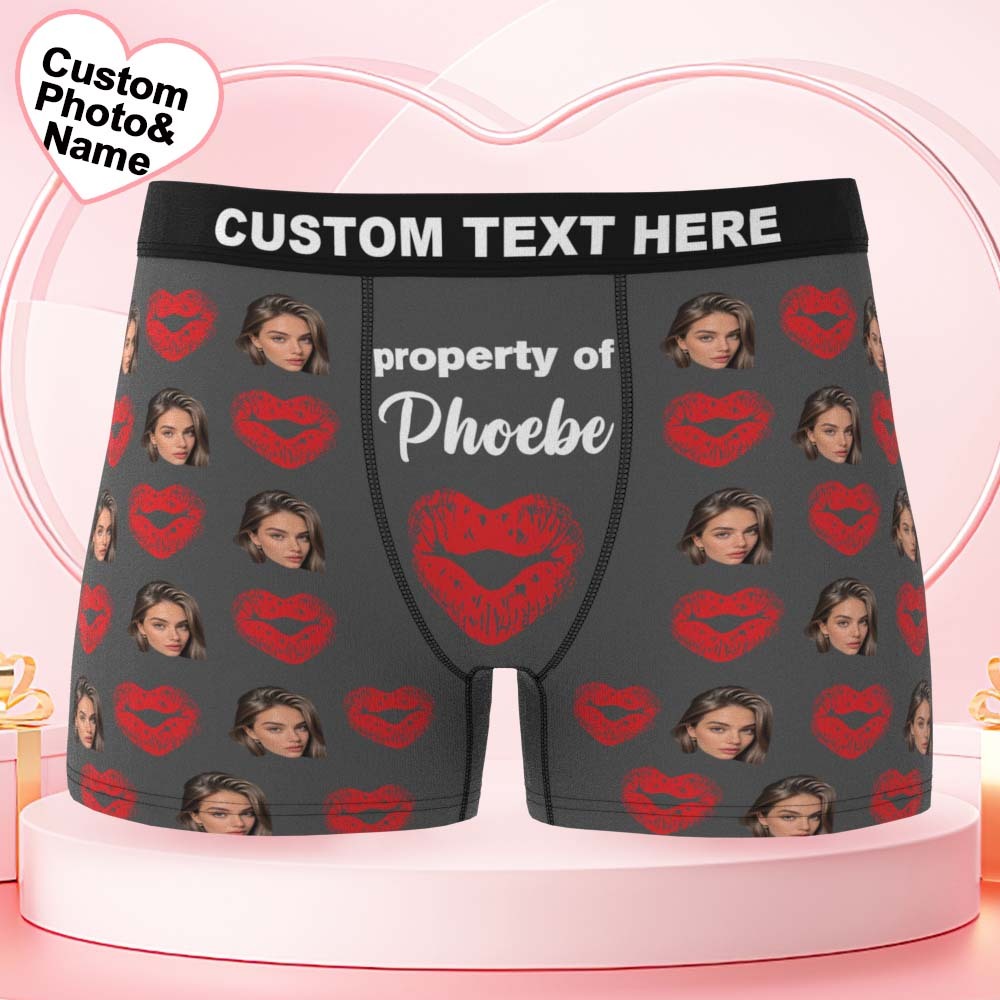 Valentine's Day Gifts Custom Face Men's Underwear Personalized Boxer Briefs Gifts for Him Heart Red Lip - MyFaceUnderwearAU
