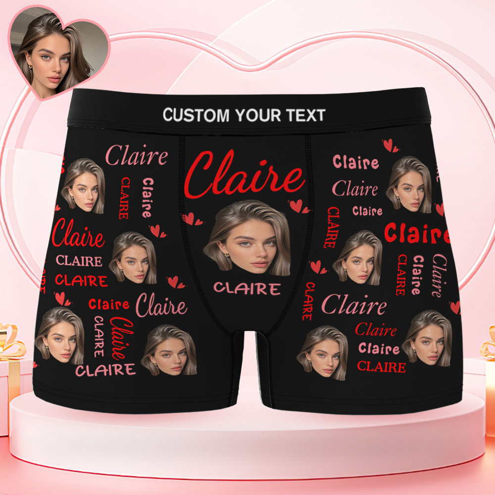 Valentine's Day Gifts Custom Face Men's Underwear with Personalized Name Boxer Briefs Gifts for Him