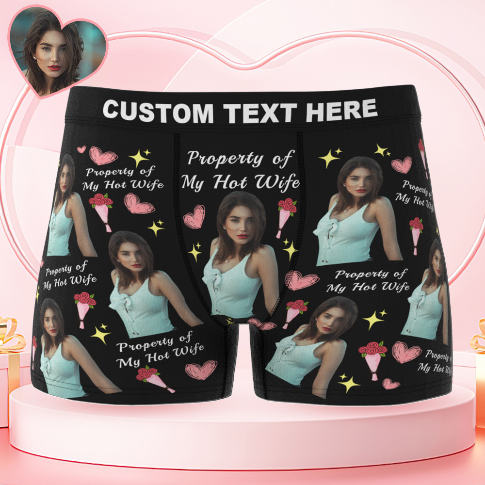 Valentine's Day Gifts Personalized Underwear Custom Photo Boxer Briefs Custom Photo Boxers Property of My Wife - MyFaceUnderwearAU