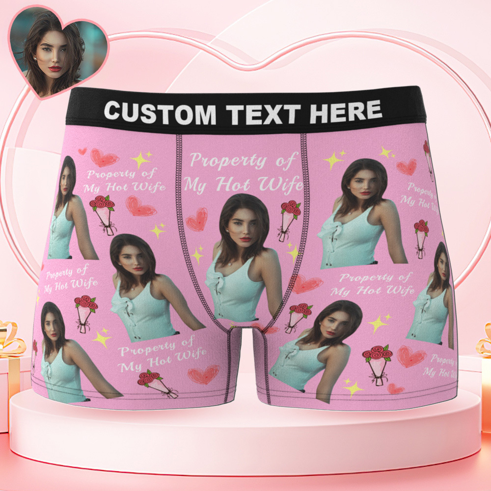 Valentine's Day Gifts Personalized Underwear Custom Photo Boxer Briefs Custom Photo Boxers Property of My Wife - MyFaceUnderwearAU